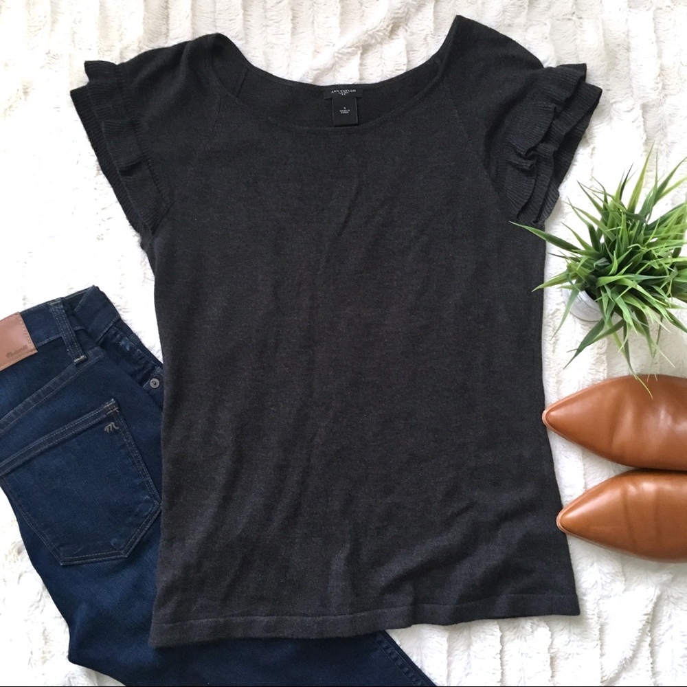 Ann Taylor Ruffle Short Sleeve Sweater